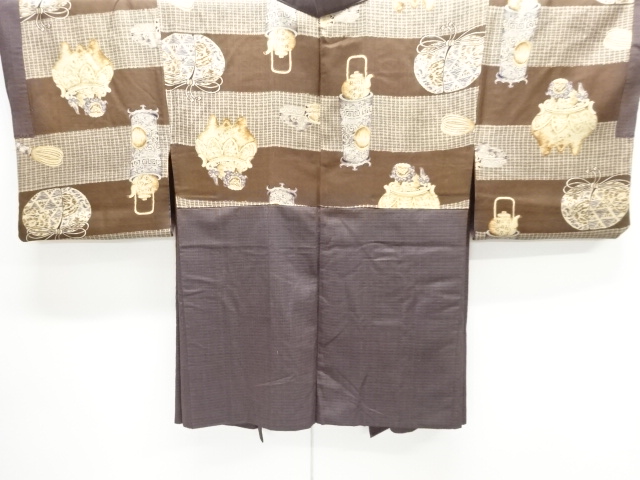  アンティーク　茶道具模様肩裏羽織